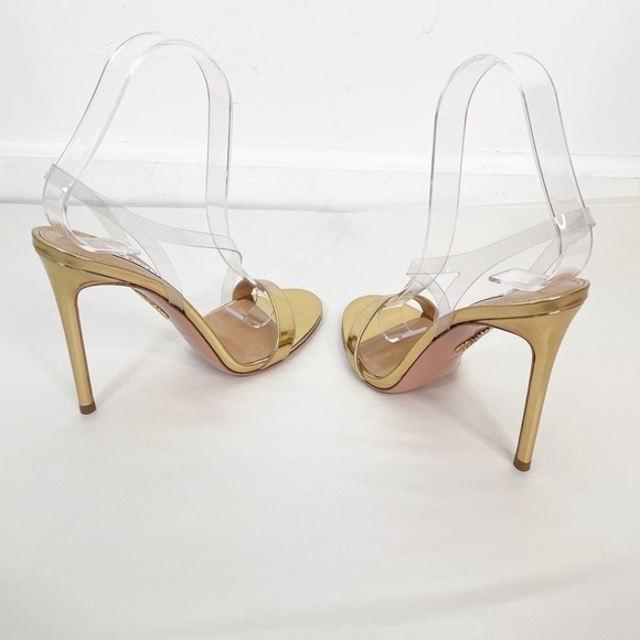 Aquazzura Perfect Kiss 105 Metallic Gold Heel Sandals - Picture 6 of 9
